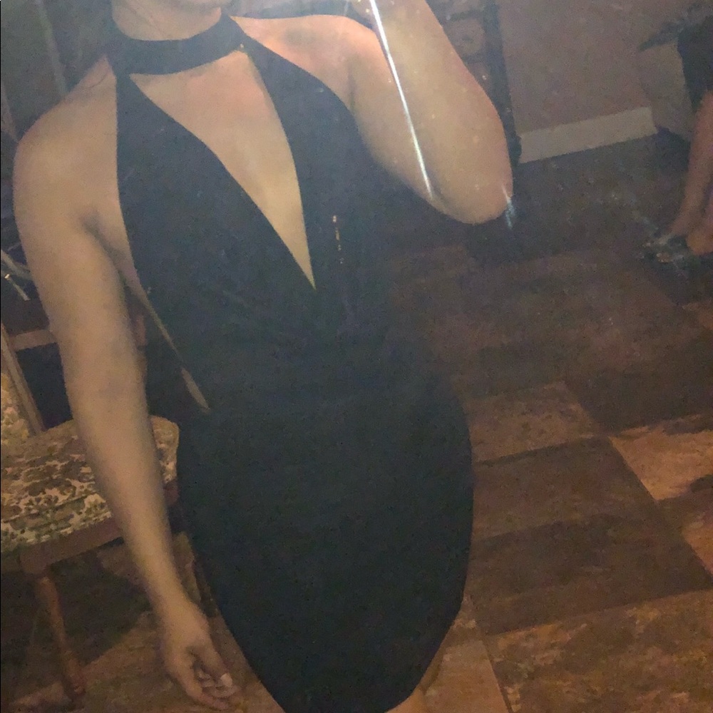 Black backless mini dress